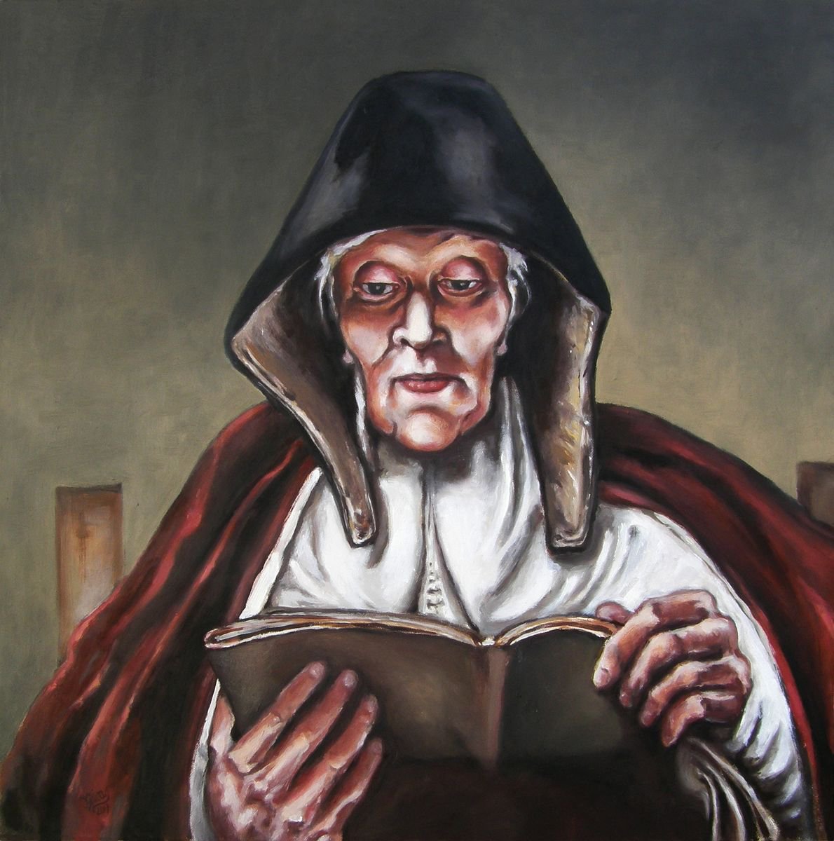 Old Woman Reading ( after Rembrandt ) by Katarzyna Sliwa