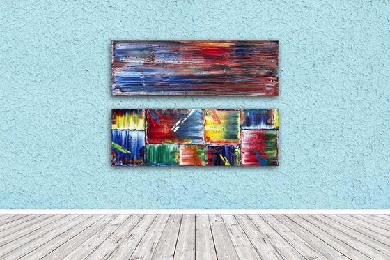 "Duel" - Save As A Series - Original PMS Abstract Oil Painting Diptych On Canvas - 36" x 24"