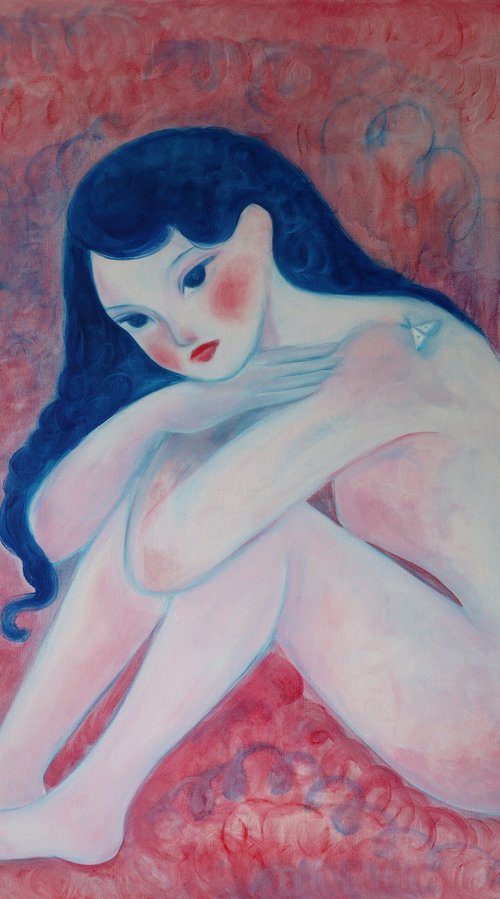 Pink thoughts with hits of blue by Zhanar Sagidolla