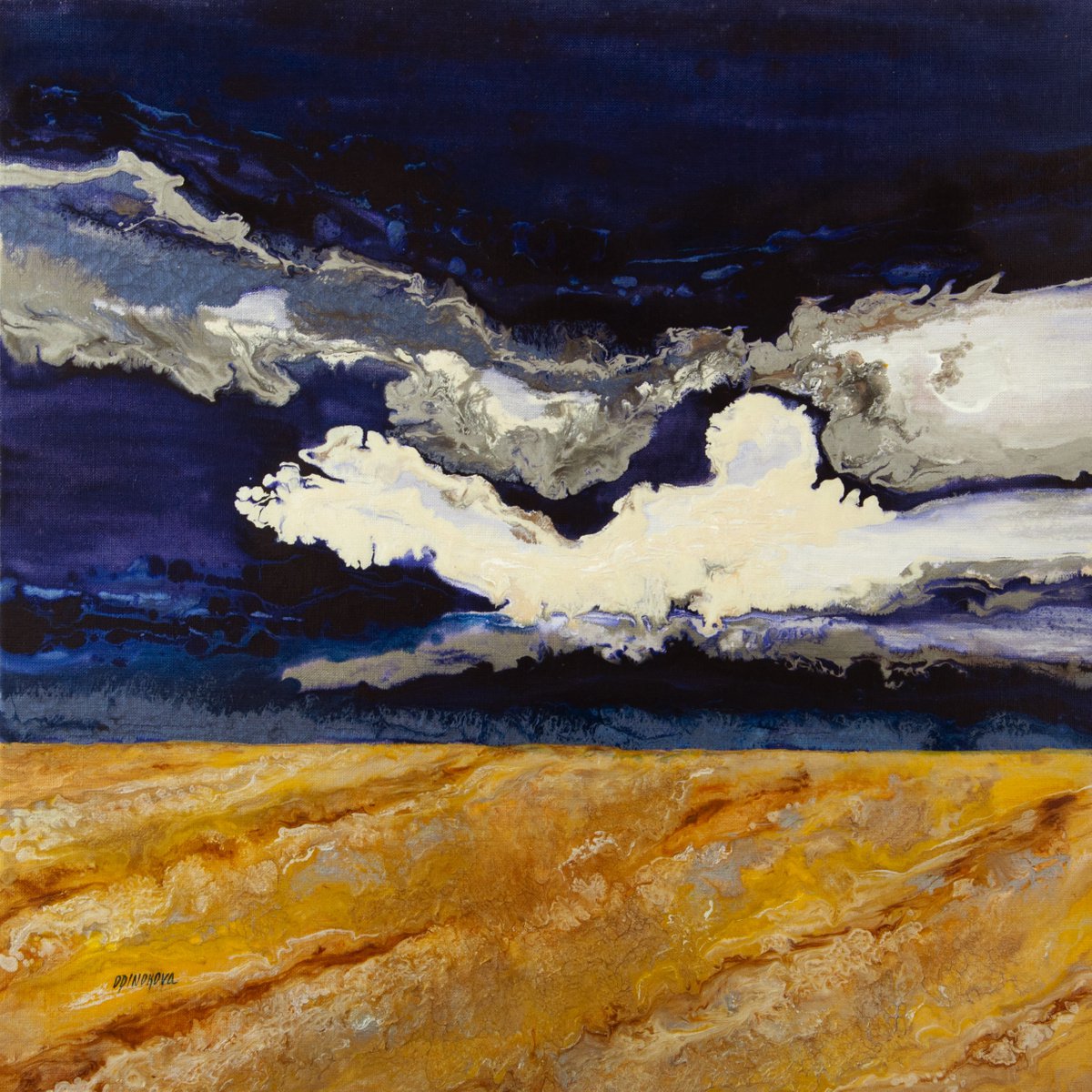 Impressionistic Landscape Painting By Valda Rose Art Gallery, 24 X 24", Amber Field, Original Artwork