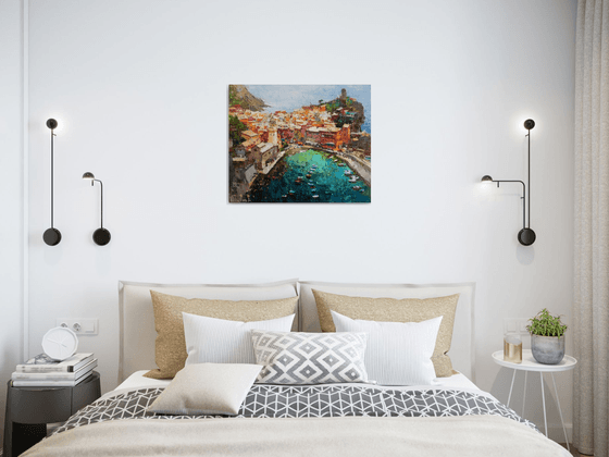 Vernazza Cinque Terre iItaly - Original impasto landscape painting textured Oil painting Italy wall art