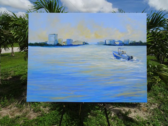 Tropical Sunset. Florida Gulf Coast Boat Ocean Painting