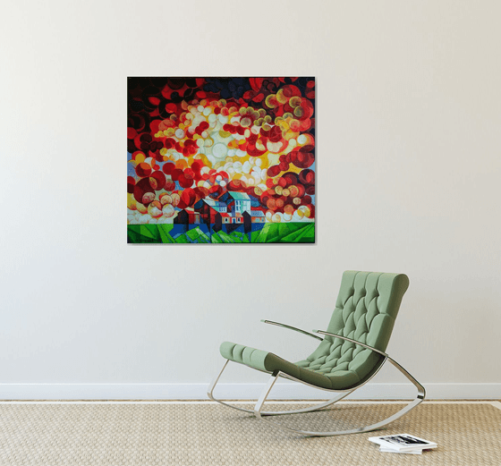 A unique day (80x90cm, cubism, oil painting, ready to hang)