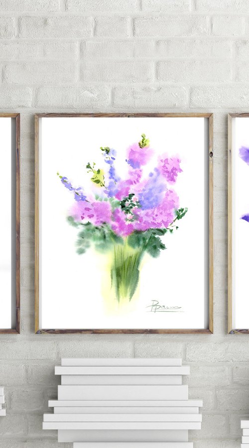 Set of 3 wildflowers (9"x12") by Olga Tchefranov (Shefranov)