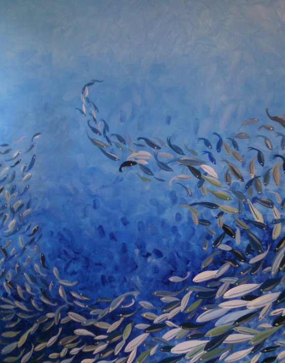 Abstract Fish Painting On Canvas Original Marine Artwork Blue