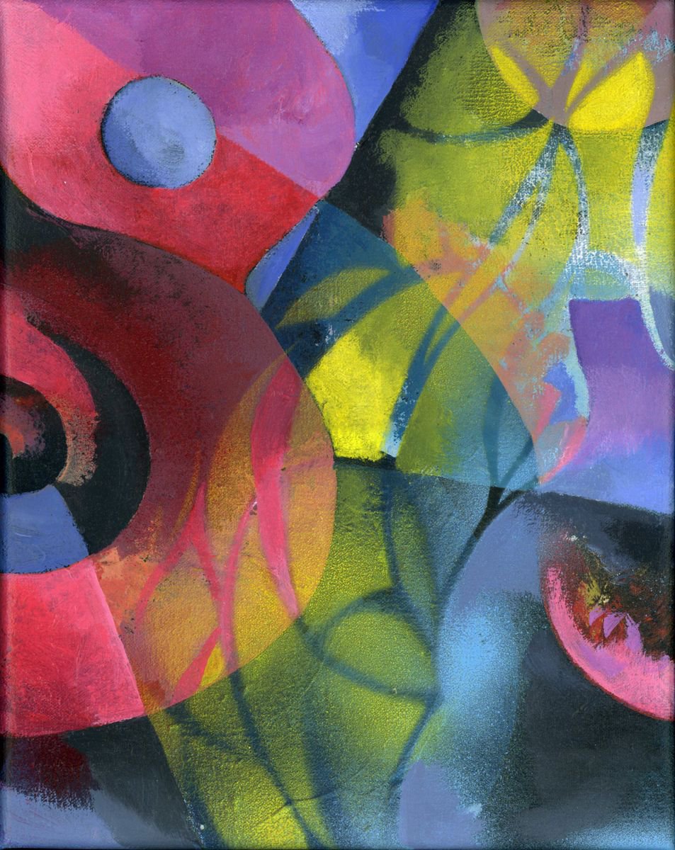 Organic Abstract Acrylic Painting By Alfred Ng, 11 X 14, Curves With Lines, Original Artwork