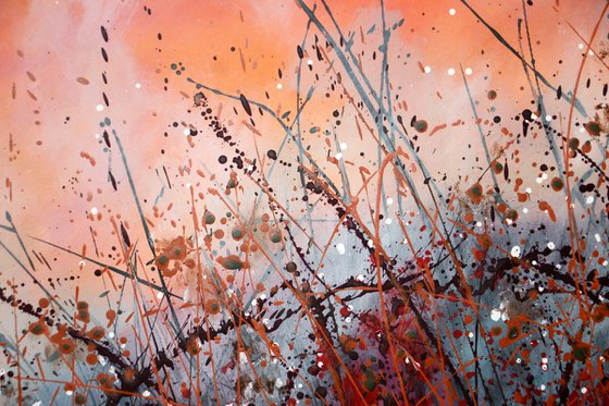 Red Passion # 3 - Super sized original abstract floral landscape