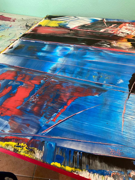 "Catharsis" - Save As A Series - Original Large PMS Abstract Acrylic Painting Triptych on Artist-Stretched Canvas - 108" x 36"