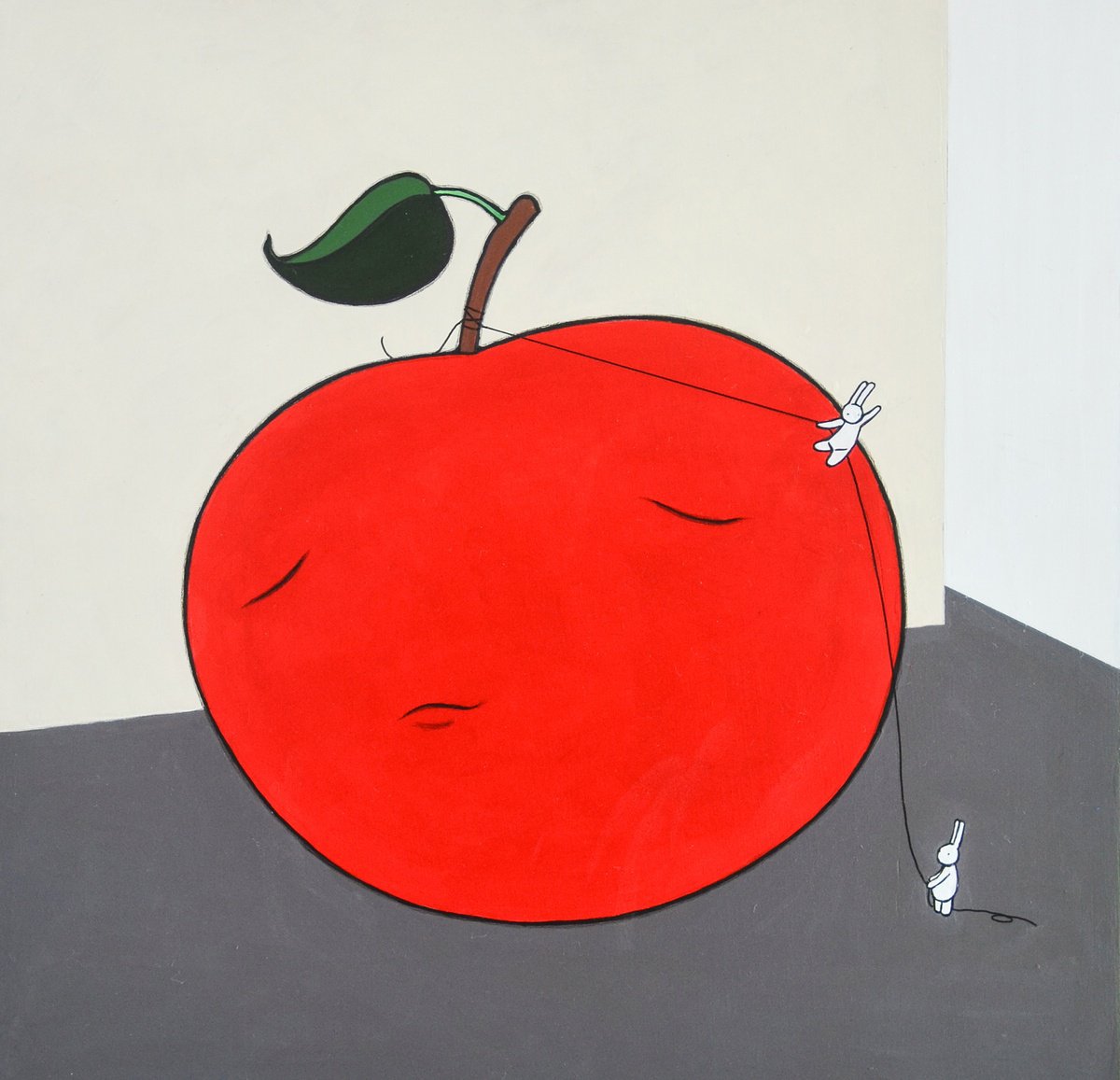 Animal Acrylic Painting By Mr Clement, 12 X 12", Conquering The Apple, Original Artwork