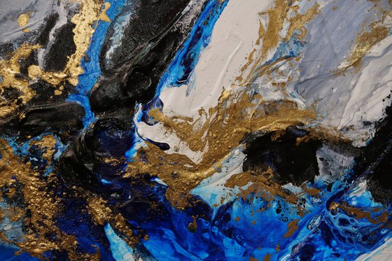 Golden Blue Silk 190cm x 100cm Blue Gold Abstract Art