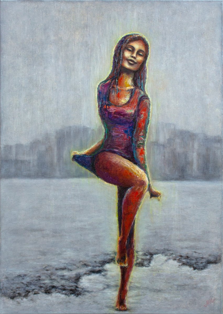 Expressive Portrait Oil Painting By Mila Moroko, 20 X 28", Dance Of Light, Original Artwork