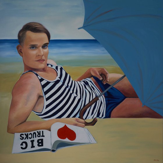 Pin up boy with magazine