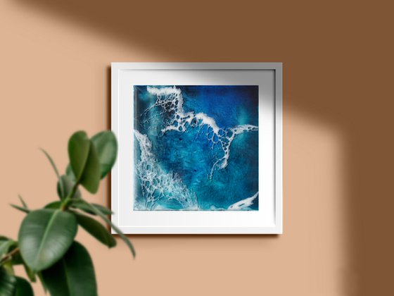 Watercolor deep sea - original seascape artwork, realistic waves