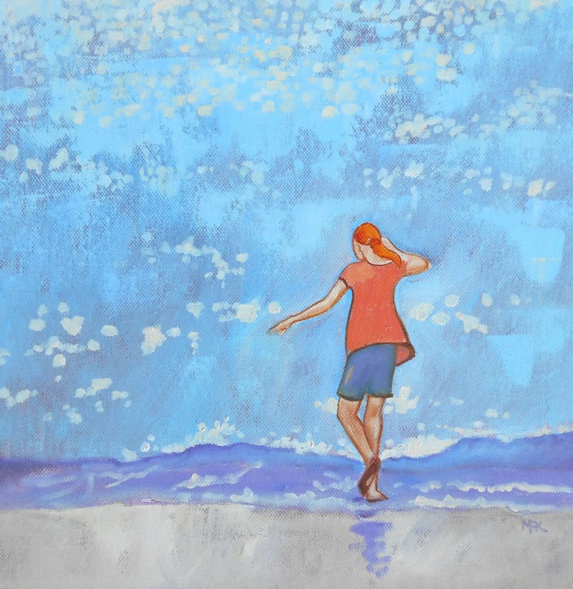 Impressionistic Portrait Oil Painting By Mary Kemp, 12 X 12", Girl In Red T Shirt, Original Artwork