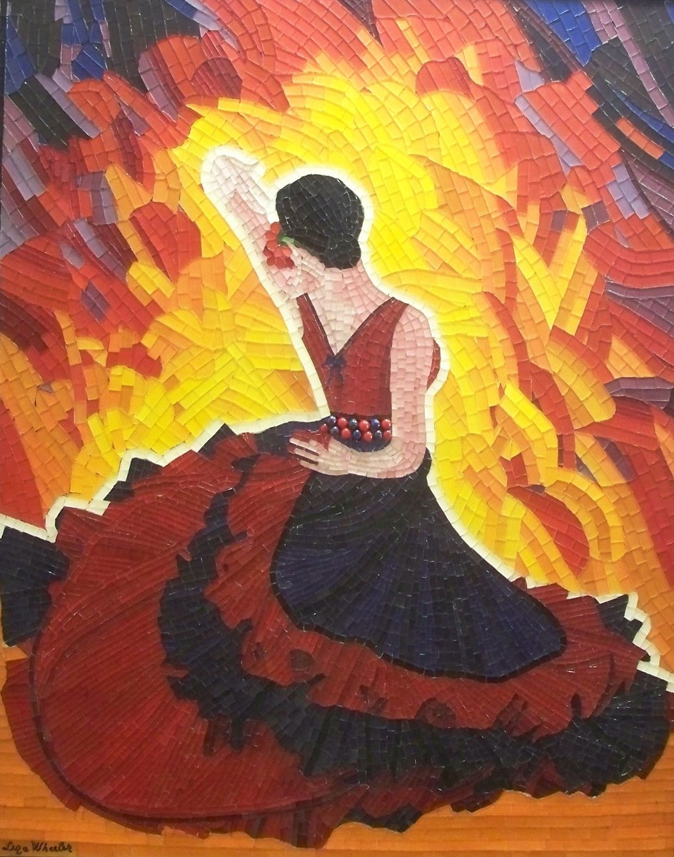 Passion Flamenco - glass mosaic flamenco romantic woman dance art by Liza Wheeler