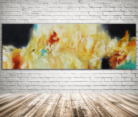 Yellow and blue Abstract Painting ready to hang - Sandstorm (24" x 72" - 60 cm x 182 cm)