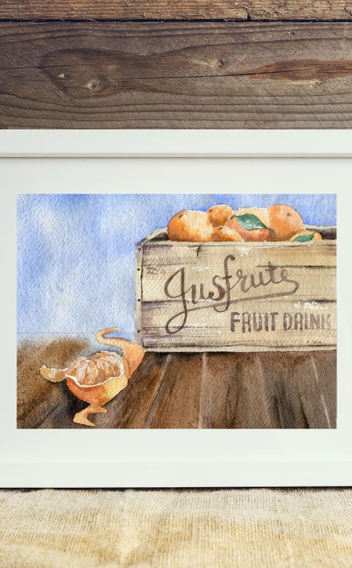 Tangerines in wooden box. by Evgeniya Mokeeva