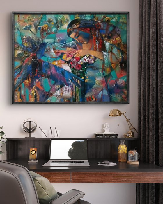 Girl and a Bouquet of Flowers