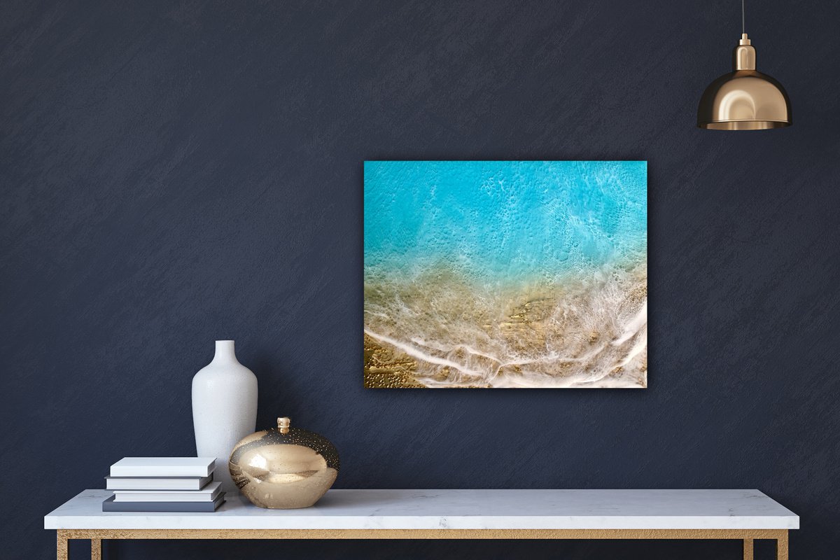 Teal Waves #26 Seascape Painting by Ana Hefco
