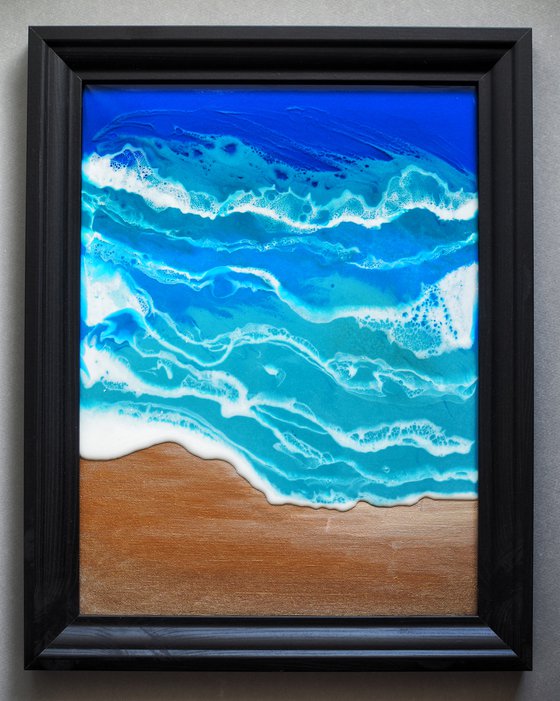 On the beach - original seascape artwork, epoxy resin on canvas