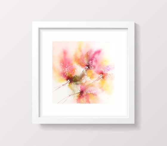 Abstract floral painting, watercolor "Summer fowers"