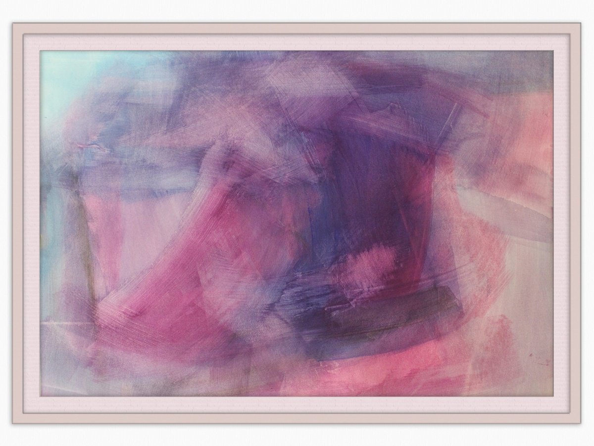 Abstract Painting By T Kyomu, 39 X 28", Pink Twist Ii, Original Artwork