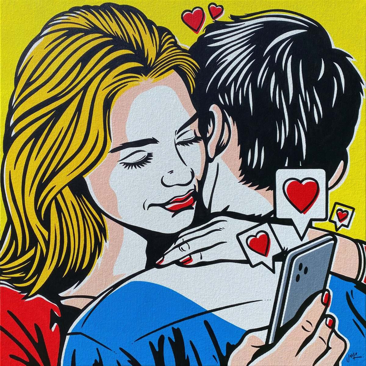 Urban And Pop Portrait Acrylic Painting By Jamie Lee, 24 X 24, Unrequited Love, Original Artwork