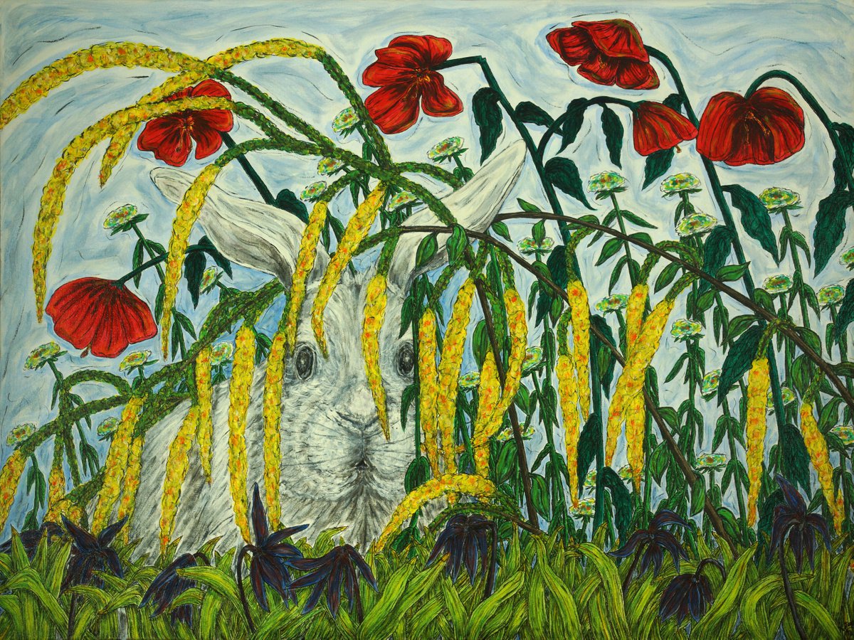 Expressive Animal Oil Painting By Kim Jones Miller, 40 X 30", White Rabbit, Original Artwork
