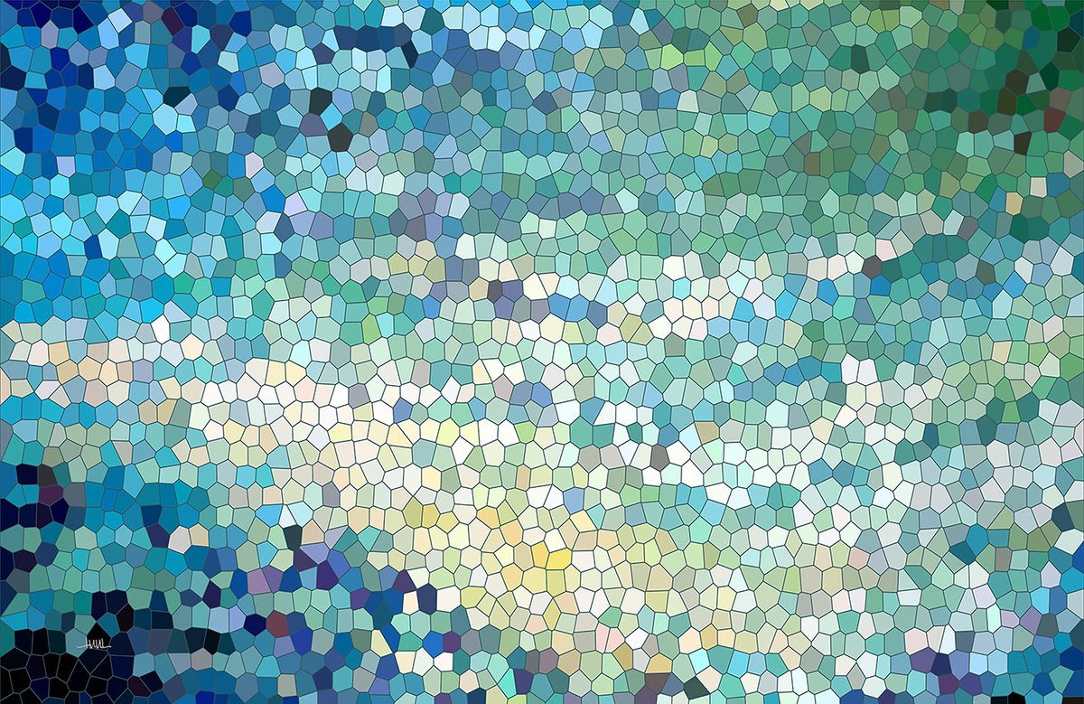 Geometric Landscape Giclee Print By Margaret Juul, 42 X 25", Pale Geometric Reflections, Original Artwork