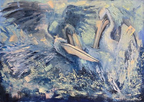 Blue pelicans by Irina Sergeyeva