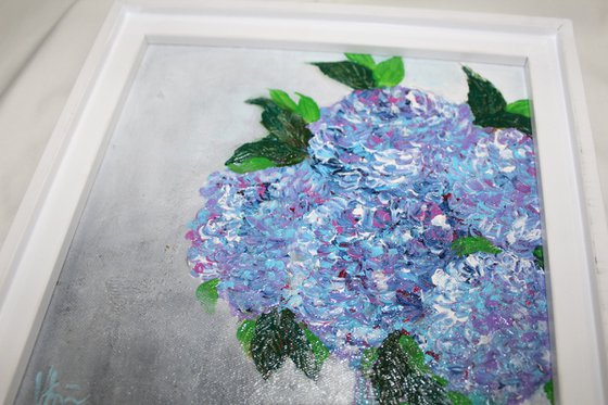 Lovely Hydrangeas Flower vase - Framed Acrylic Painting - floral artwork
