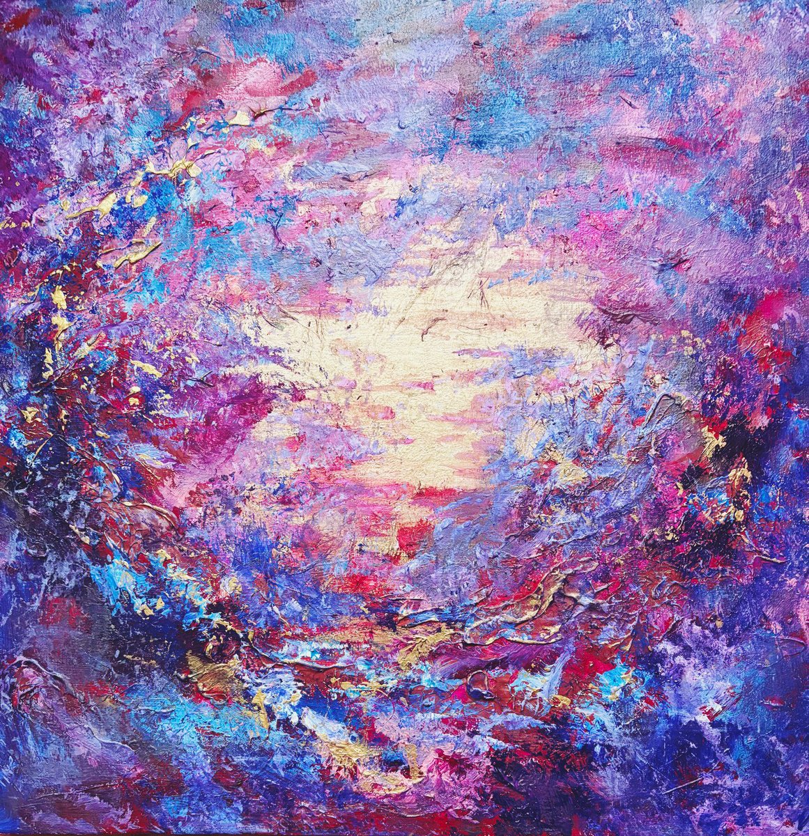 Abstract Landscape Acrylic Painting By Tetiana Pchelnykova, 20 X 20", Materia Temporis (The Golden Duration), Original Artwork