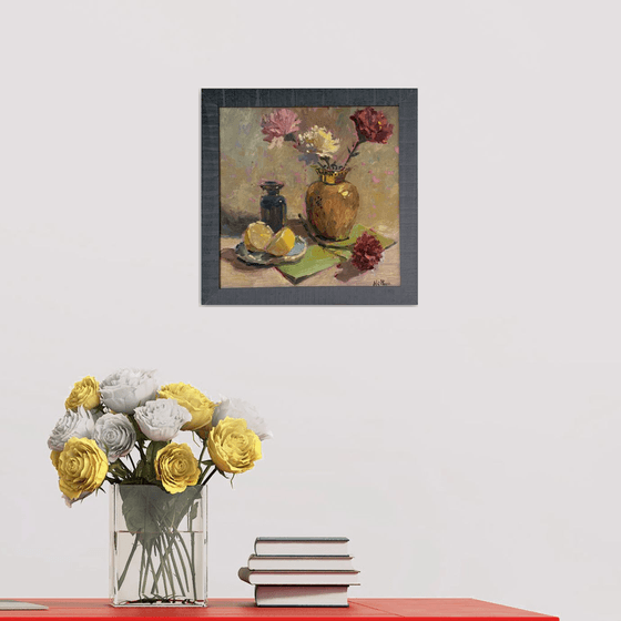 Copper vase and some lemons