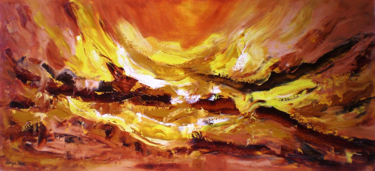 Surrealistic Abstract Oil Painting By Deepa Kern, 33 X 15, Reflections From The Mind