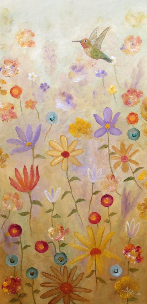 Impressionistic Botanical Oil Painting By Angeles M. Pomata, 8 X 16, Close To Heaven, Original Artwork