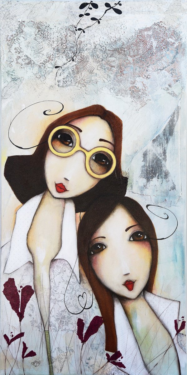 Illustrative Portrait Acrylic Painting By Armandine Js, 16 X 31, Oi? Tu Iras, Original Artwork