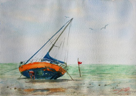 Cleaning the boat... /  ORIGINAL PAINTING