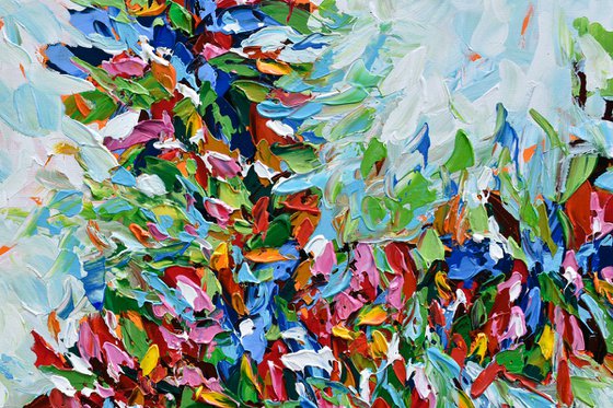 Burst of Flowers II - Abstract Original Acrylic Painting, Textured Palette Knife Wall Art Canvas