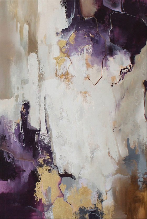 "Bloom" Purple beige abstract acrylic art