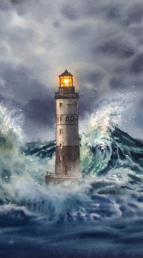 «Fearless»  - Lighthouse in st by Olga Beliaeva Watercolour