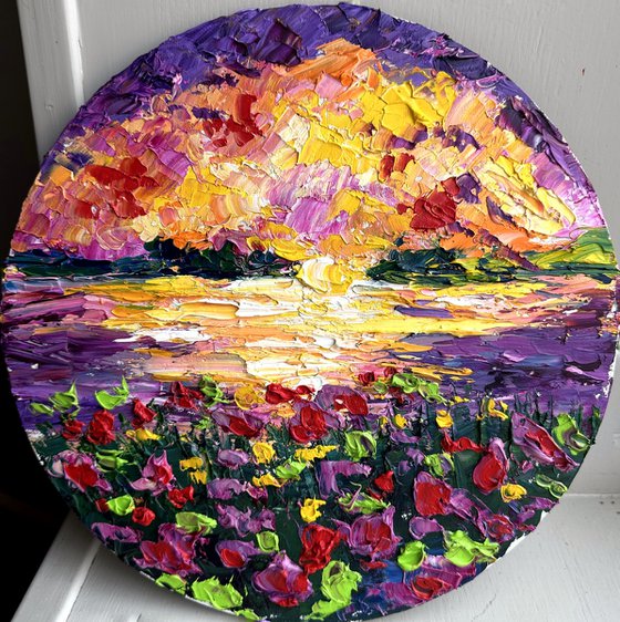 Amazing sunset, round art