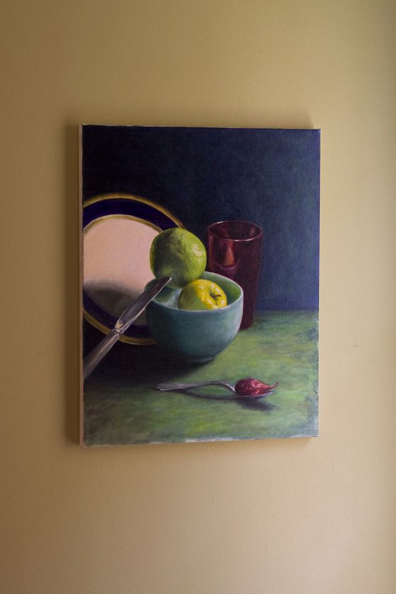 Still lIfe with Apples, Knife, and Shallot