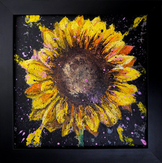 Sunflower Starwars  FRAMED - Floral abstract - READY TO HANG Food Original