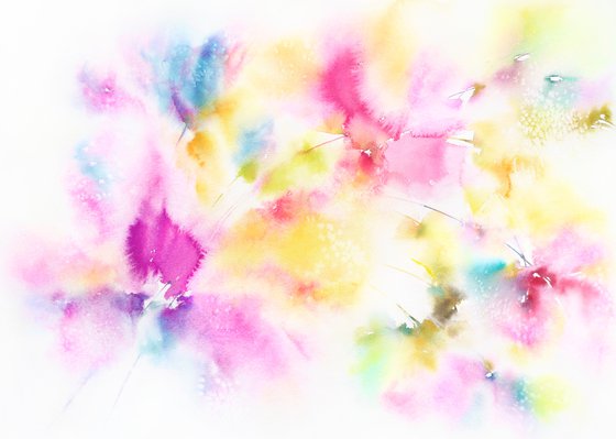 Abstract rainbow flowers, watercolor floral painting, art for bedroom