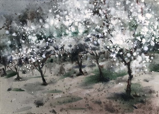 Thousands of cherry blossoms 5. One of a kind, original painting, handmade work, gift, watercolour art.