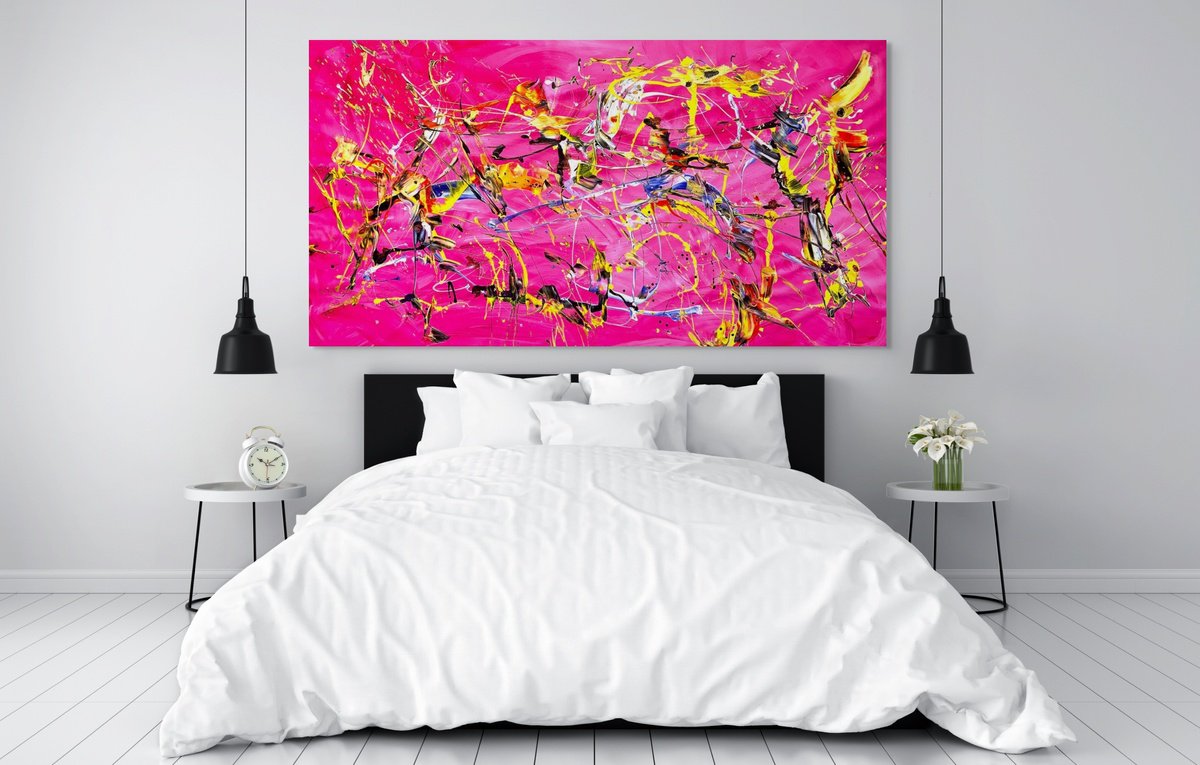 Organic Abstract Acrylic Painting By Estelle Asmodelle, 78 X 41, Deep Sea Creatures - Warm Bathing, Original Artwork