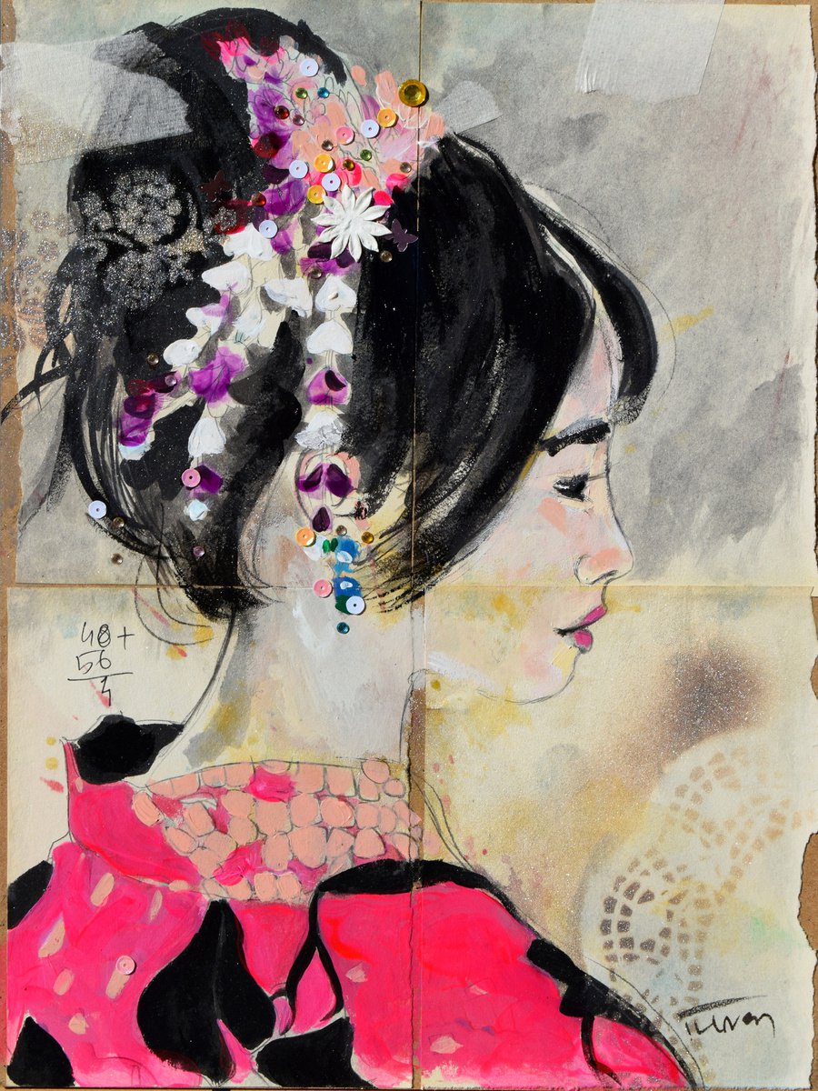 Impressionistic Portrait Ink Drawing By Catalin Ilinca, 12 X 16, Aiko (L