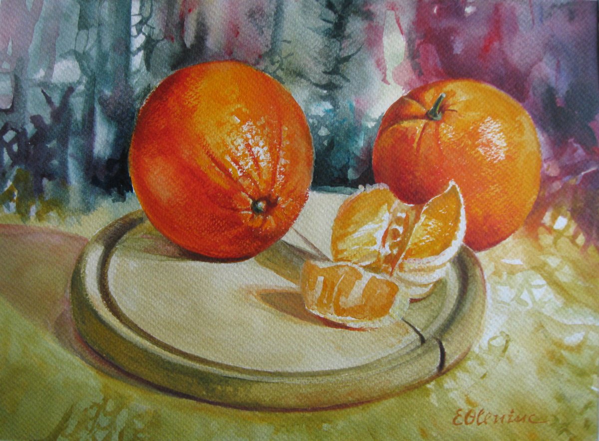 Impressionistic Still Life Acrylic Painting By Elena Oleniuc, 13 X 9, Oranges, Original Artwork