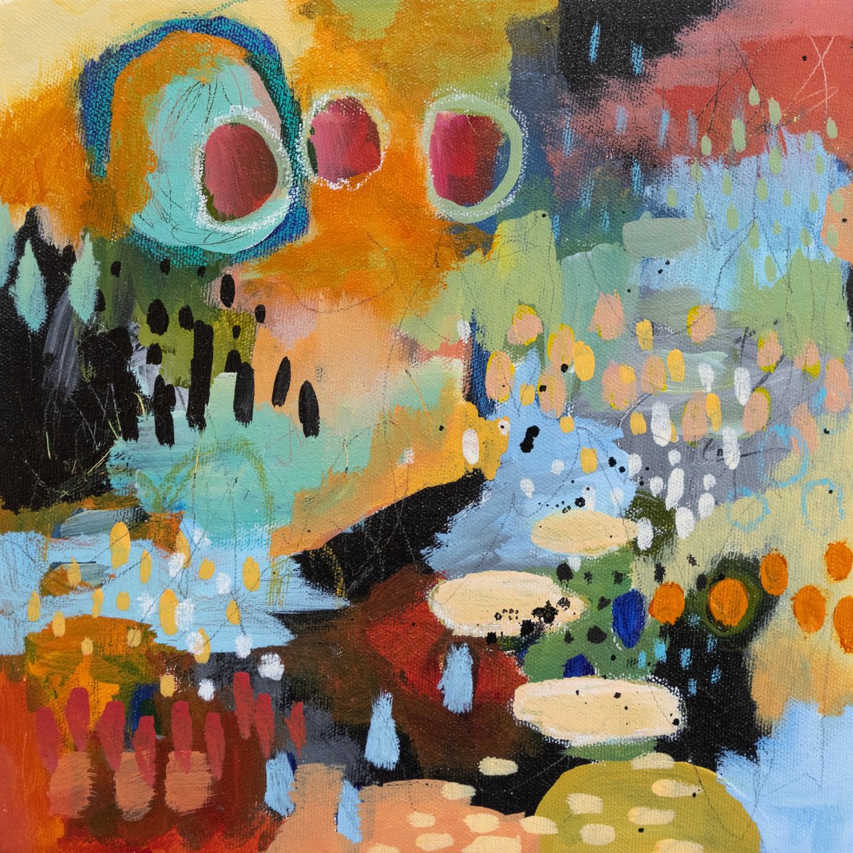 Abstract Acrylic Painting By Chantal Proulx, 10 X 10, A Perfect Day, Original Artwork