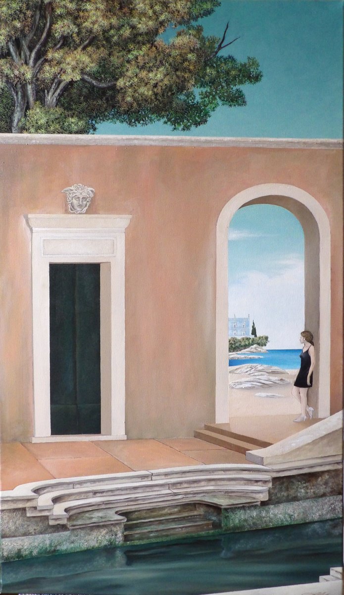 Surrealistic Oil Painting , Waiting For Something By Cecco Mariniello, 28 X 47, Artwork For Sale On Artfinder